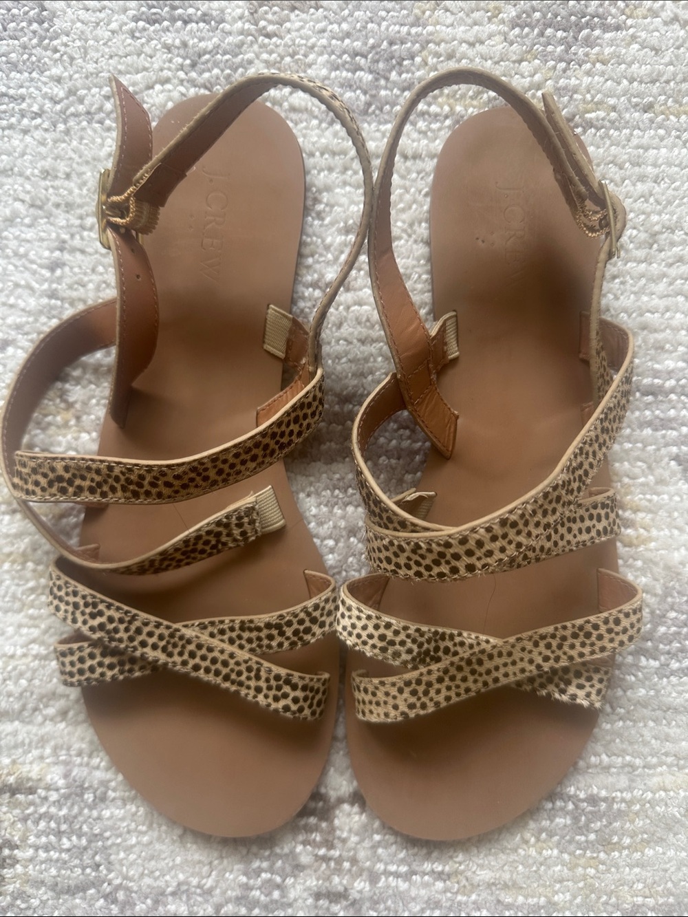 J. Crew Leopard-Print Strappy Tan Leather Sandals